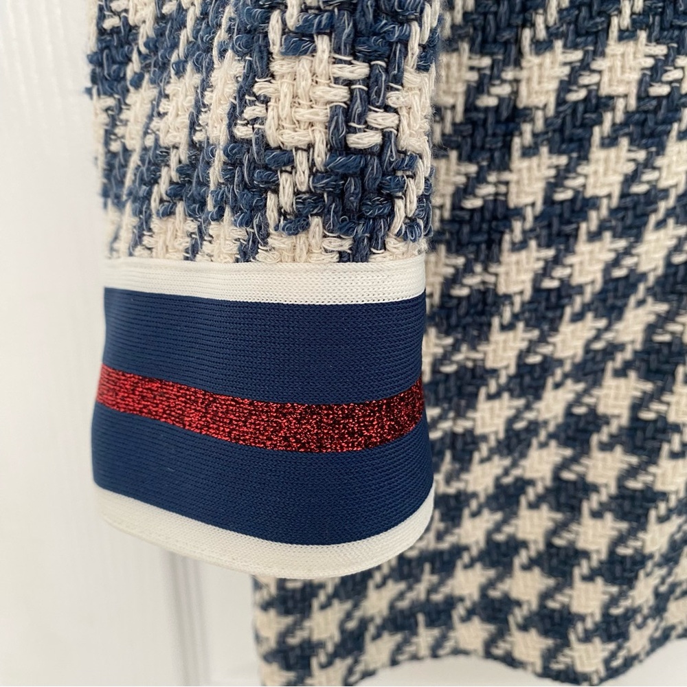 Marc Aurel Navy & Ivory Houndstooth Boucle Pearl Button Coat Size 46 (XL) - Picture 5 of 14